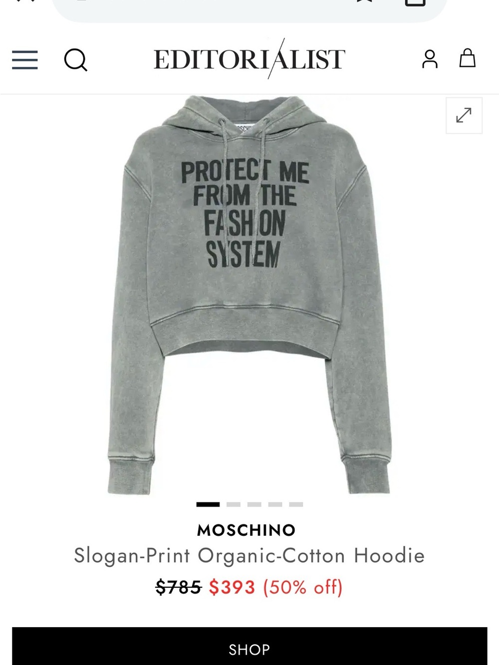 Moschino Organic Gray Cropped Slogan Hoodie View 3
